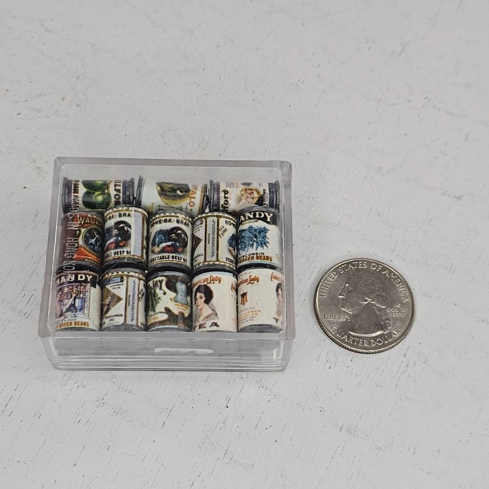 Vintage Dollhouse Miniature Canned Food Set Cans Set of 24 - Picture 3 of 8